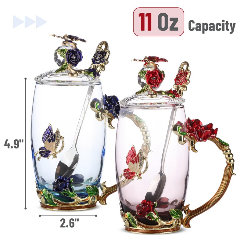 Brew To A Tea BTaT- Floral Glass Tea Cups with Lids, Pack of 2, Flower Tea Cups, Flower Glass Mug, Christmas Gifts - Image 3